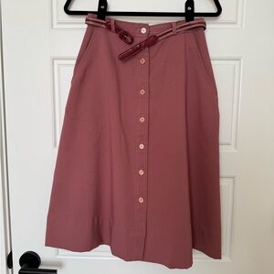 1970s Vintage Mauve Button-Front A-Line Skirt With Matching Belt